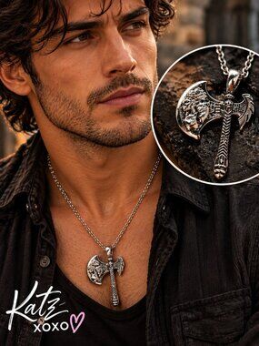 Viking Axe Necklace Silver Double Blade Warrior Medieval Norse Gothic Pendant